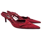 Vintage Y2K Christian Lacroix 37.5 Red Suede Kitten Heel Pointed Toe Bow Glam