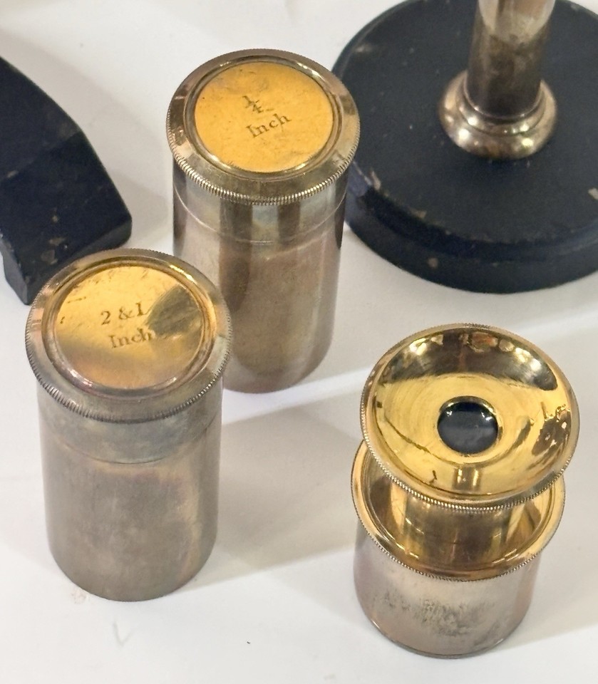 Antique 19th Century Brass Bar Limb Microscope with Box & Bullseye ...