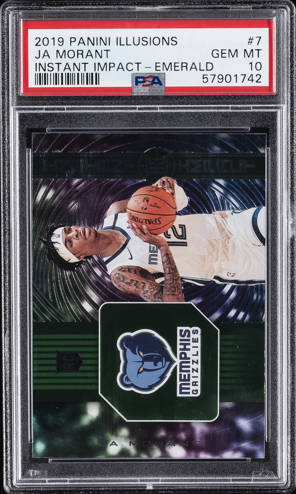 2019 PANINI ILLUSIONS INSTANT IMPACT EMERALD #7 JA MORANT PSA 10