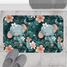 Cute Elephant Bath Mat  Floral Elephant Nursery Decor  Elephant Lover Gift