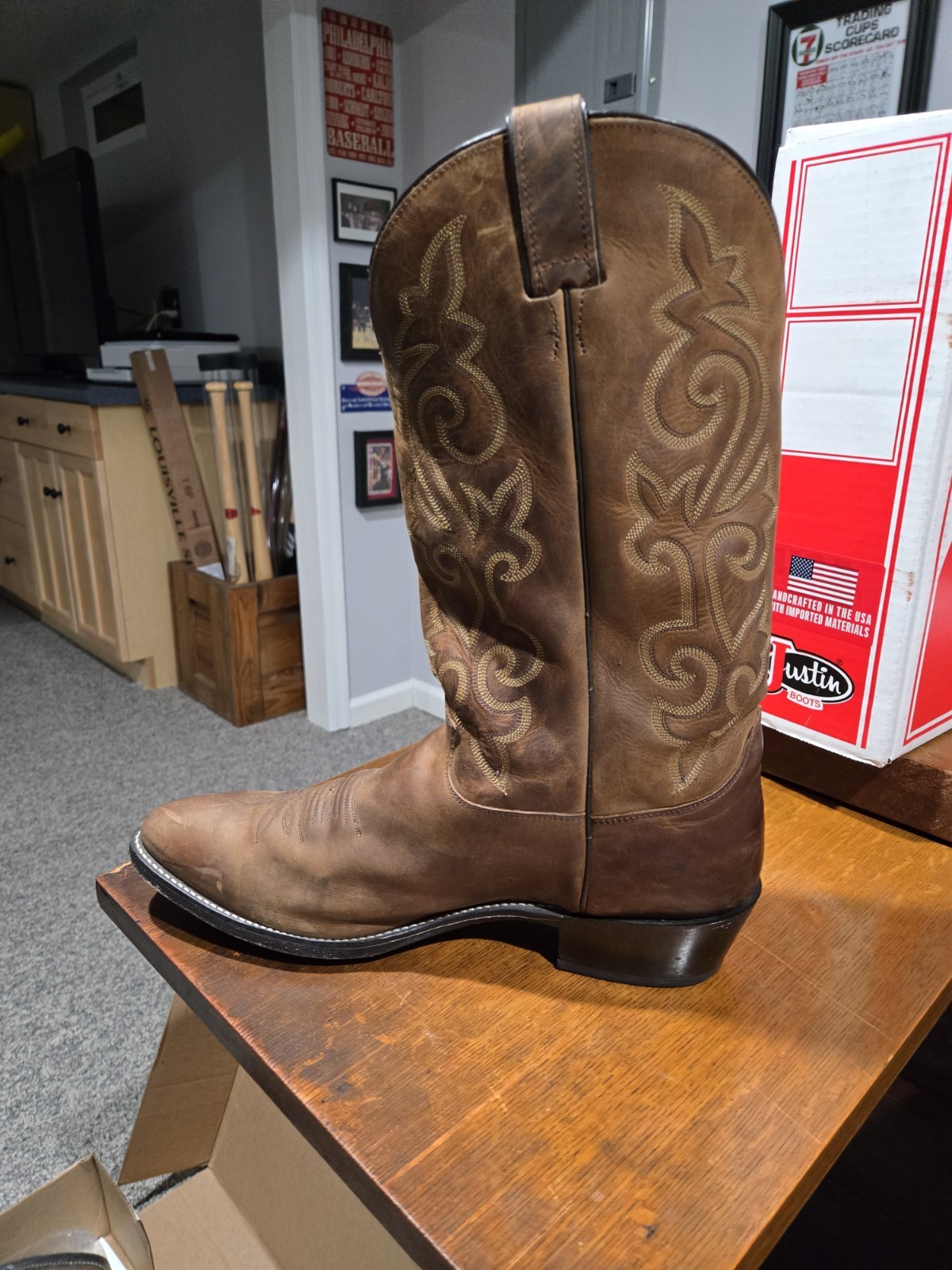 MENS JUSTIN BAY APACHE Boots Size 14D Western Cow… - image 6