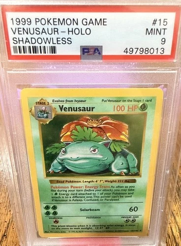 1999 POKEMON SHADOWLESS BASE SET #15 VENUSAUR-HOLO PSA 9 MINT Low Pop
