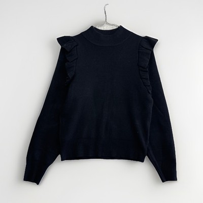 Lofty Manner Black Ruffle Shoulder Long Sleeve Knit Sweater Womens Sz Small