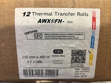 (12) Thermal Transfer Ribbon Black 110mm x 450M 4.3" x 1476' Roll (T42555A)