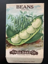Antique 1910 Card Seed Co Seed Pack Pole Lima BEANS FOLK ART Mint