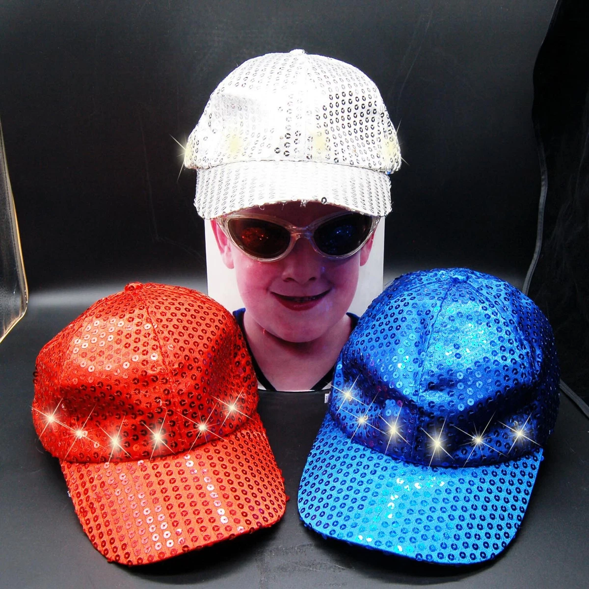 Wholesale 12X Light Up Hat Sequin Baseball Running Cap LED Raver