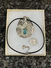 Hagit Gorali Israel Sterling Silver Blue Kalos Lily Pad Pendant & Necklace !