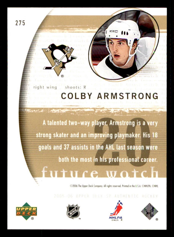 2005-06 SP Authentic #275 Colby Armstrong RC /1999 (ref 240188) - Image 2 of 2
