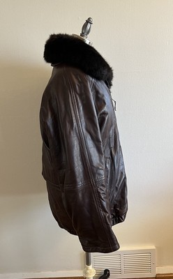 Andrew Marc S New Zealand Opossum Fur Lined Leather Bomber Jacket