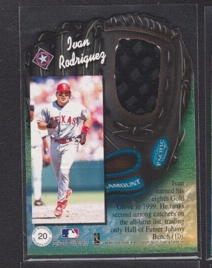 2000 PACIFIC PARAMOUNT FIELDER'S CHOICE GOLD /10 #20 IVAN RODRIGUEZ RARE SAMPLE - Image 2 of 2