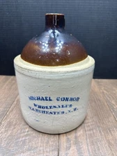 Vintage STONEWARE  MICHAEL CONNOR JUG WHOLESALER MANCHESTER N.H 