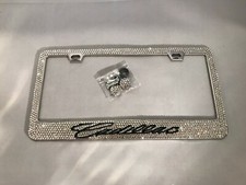 Cadillac Diamond Bling Bling License Plate Frame Rhinestone Metal Base Pair Set