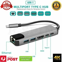 6 in 1 USB-C HUB Type-C USB Adapter Dock MacBook Pro Multi 4K HDMI Ethernet