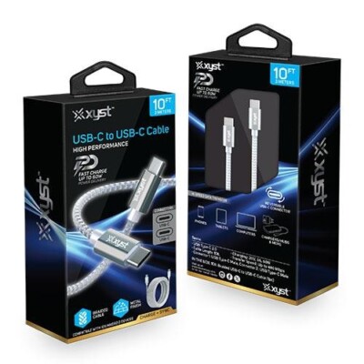 Bower Sync/Charge Cable USB-C to USB-C Braided 10 ft Straight Connections White