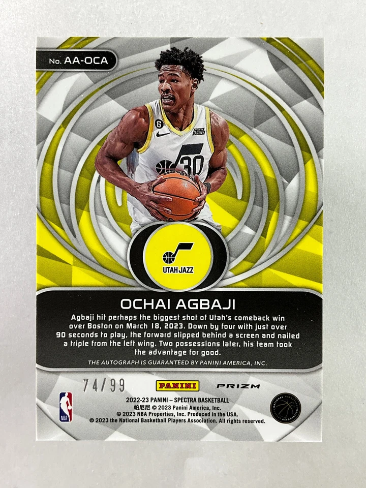 2022-23 Panini Spectra Aspiring Auto /99 Ochai Agbaji #AA-OCA Rookie RC - Image 2 of 2