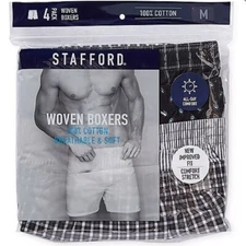 Stafford 4-Pack Men's 100% Cotton Woven Boxer Shorts Black Plaid
