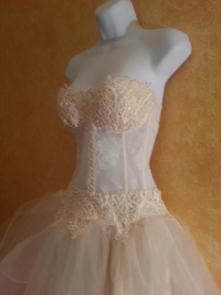 Sample Ivory Lace Corset Sequin Tutu Tea Bridal Wedding Ballgown SZ 34C & 34A - Image 3 of 4