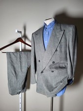 Vtg Pierre Cardin Double Breast Gray Check Suit 40R Jacket Blazer Pants W34 L31