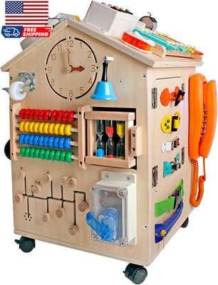 Montessori Wooden Busy House Basic Life Skills and Fine Motor Training for Child