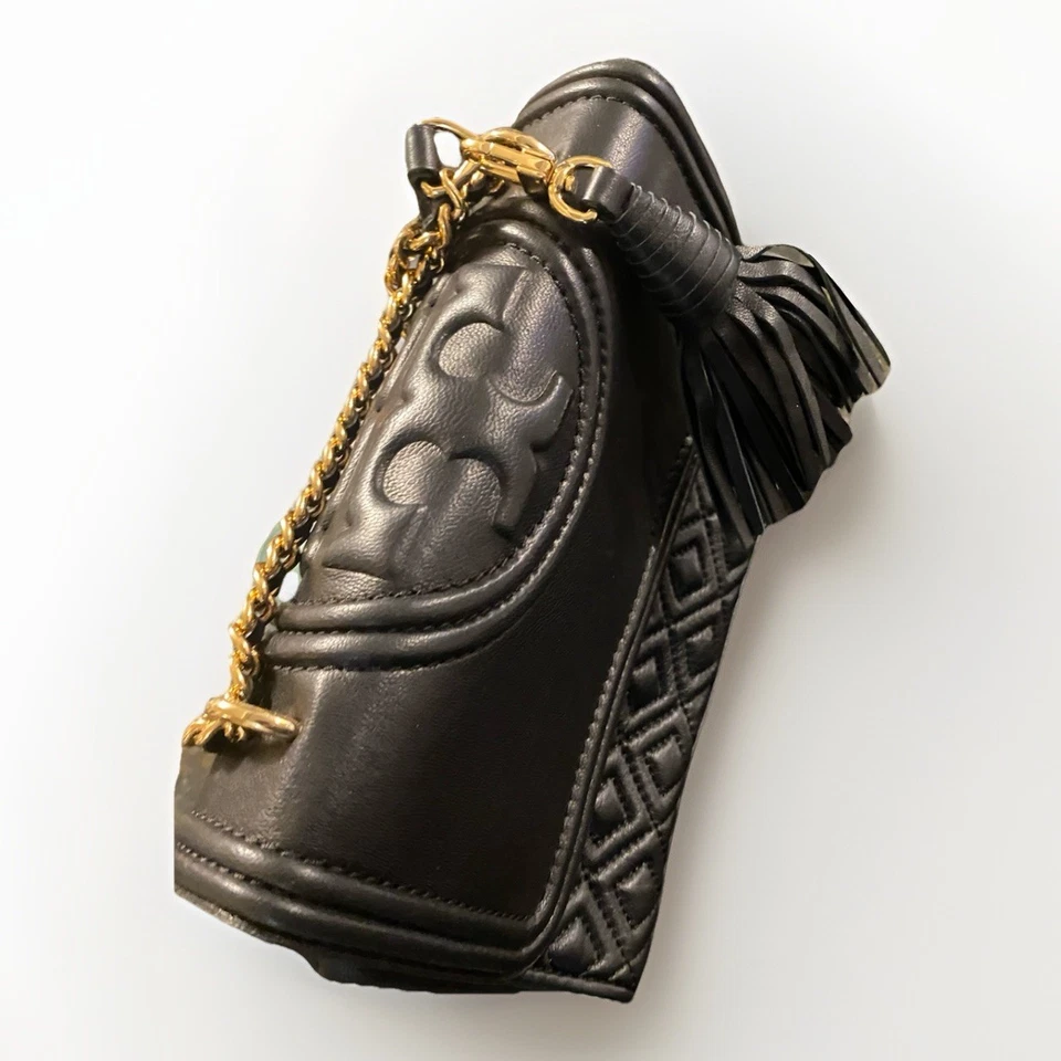 Tory Burch Fleming Leather Convertible Shoulder Bag Crossbody Black Quilted - Image 2 of 4