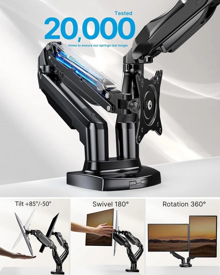 Dual Monitor Stand - Full Adjustable Monitor Desk Mount Swivel Vesa Bracket with - Image 3 of 4