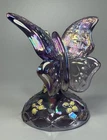 Fenton Butterfly On Branch Amethyst Iridescent Hand Painted Signed Art Glass