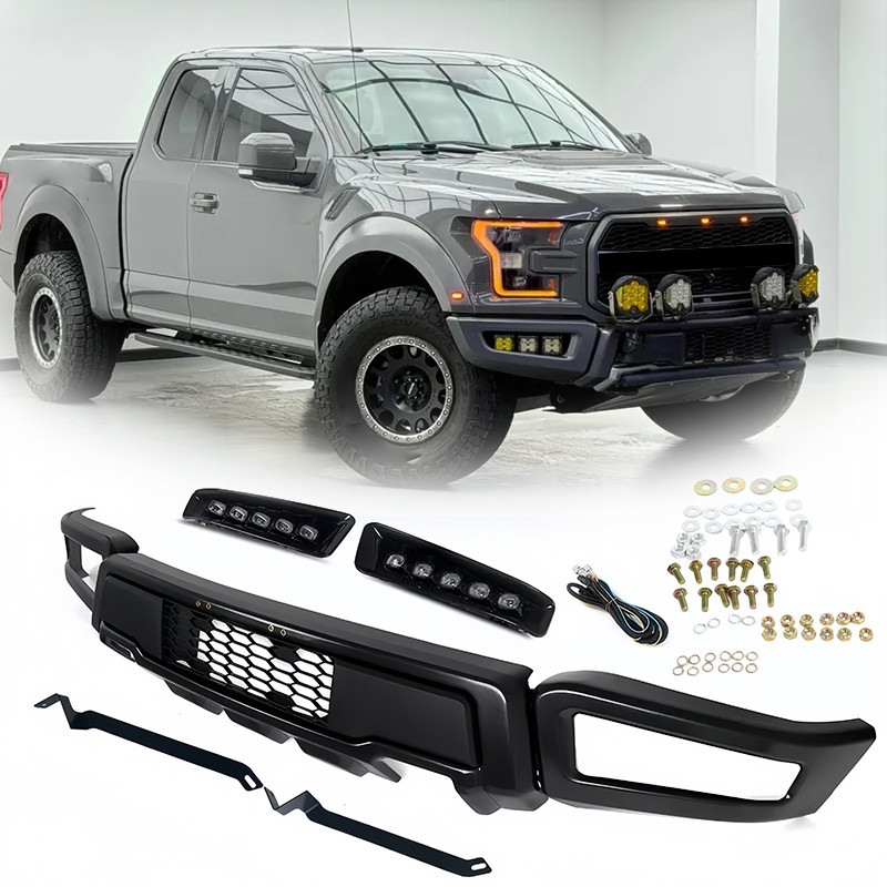 For Ford F-150 2018-2020 Raptor Style Front Bumper Grille W/ DRL LED Lights