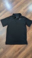 Nike Boy s Black Solid Short Sleeve Collared Button Polo Shirt Logo Size M