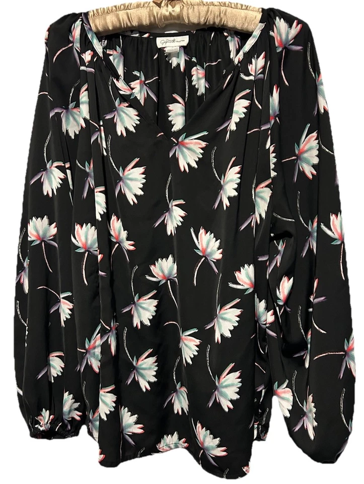 Blusa Camisa Jaclyn Smith Top XXL Artística Floral Sedosa Popover De Colección Y2K Fairycore Foto 3 de 4