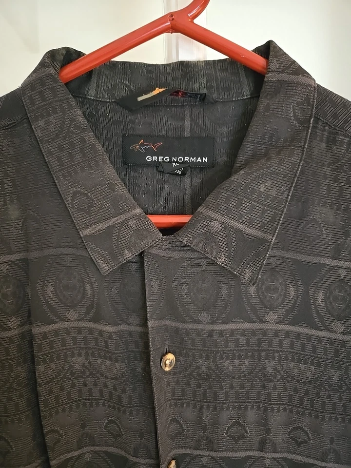 Greg Norman Short Sleeve Button Up Shirt Mens Size XL Rayon Blend Grey/Olive - Image 3 of 4