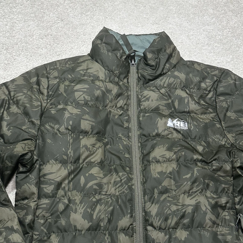 REI Co-Op 650 Down Puffer Jacket Boys Small 8 Green Camouflage - Image 3 of 4