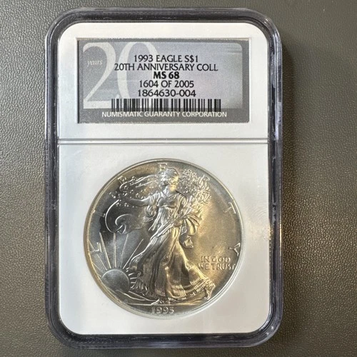 1993 AMERICAN SILVER EAGLE NGC MS68 '20TH ANNIVERSARY COLLECTION