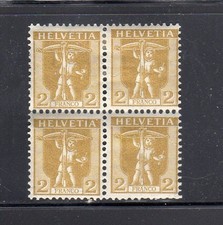 SWITZERLAND #126 1907 2c WILLIAM TELL MINT F-VE LH O.G BLOCK 4 aa