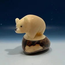 Hand Carved Tagua Nut Polar Bear Figure 2"