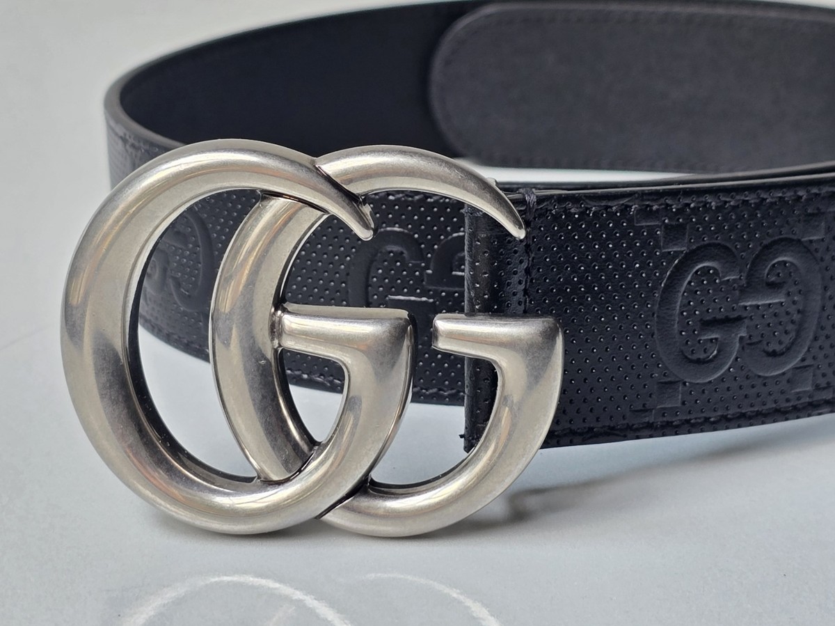 Gucci Men's Belt 75 30 Marmont Silver Buckle Black GG Leather Logo