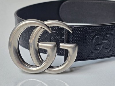 Gucci Men's Belt 75 30 Marmont Silver Buckle Black GG Leather Logo