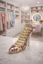 Elegant High Heel Jewelry Holder   Rose Gold Sequin Display Stand