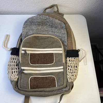 Earth Divas Burlap HEMP Tan Backpack Fair Trade Nepal 15''x15''