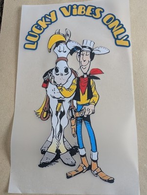 Lucky Luke   +Jolly Jumper  DTF-Bügel-Folie ca. 28 X 19 cm ''LUCKY VIBES ONLY''