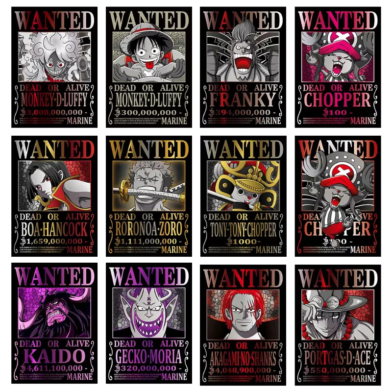 Poster One Piece Wanted Luffy 3 Billion Zoro Bounty Anime Colorfull Wall 13x18cm