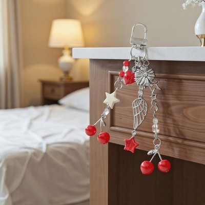 Bow Cherry Keychain Pendant Phone Chain Bag Hanging Love Star Charm Keyring Gift