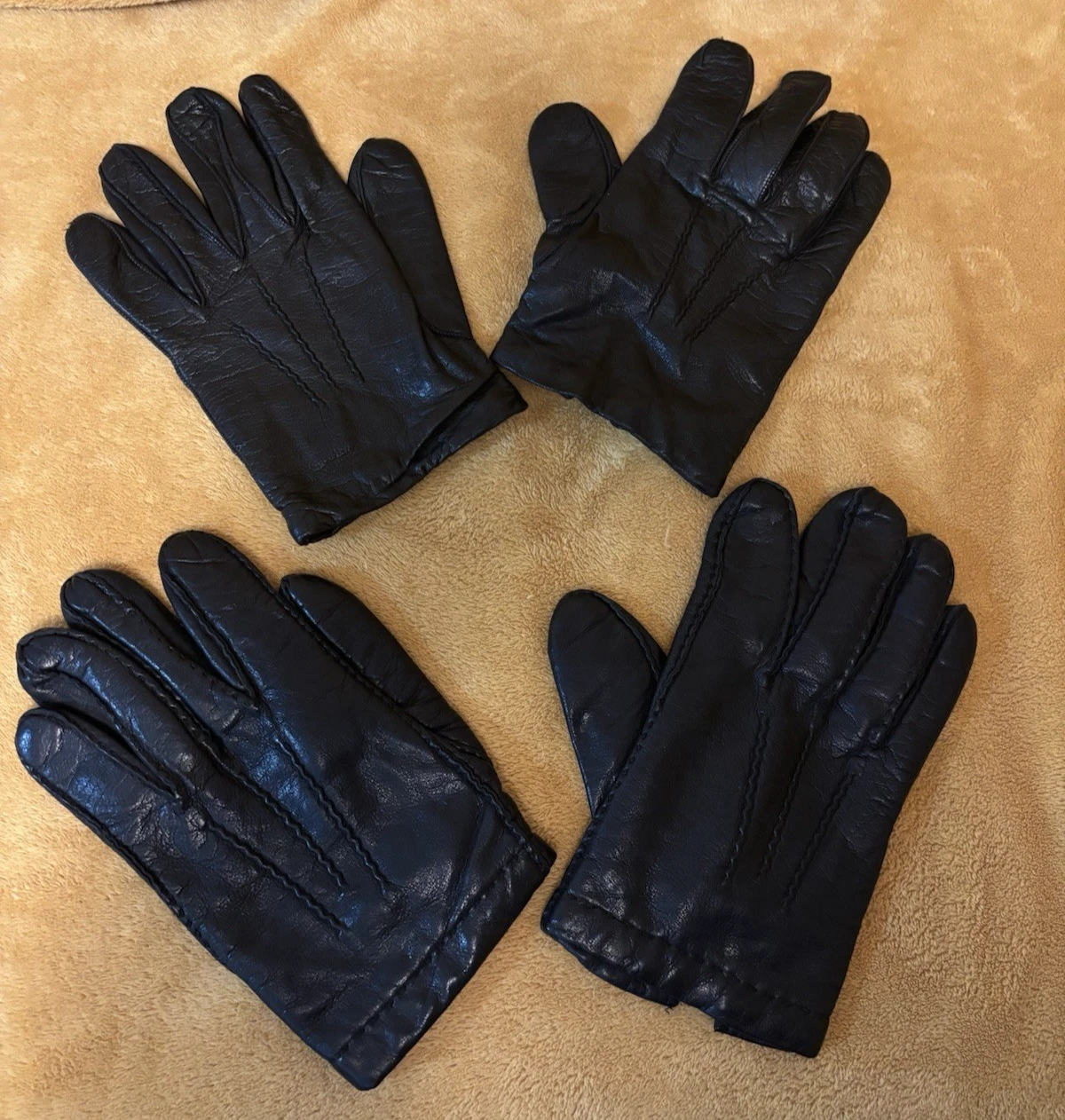 lot of 2 mens leather driving gloves cashmere lined gently used