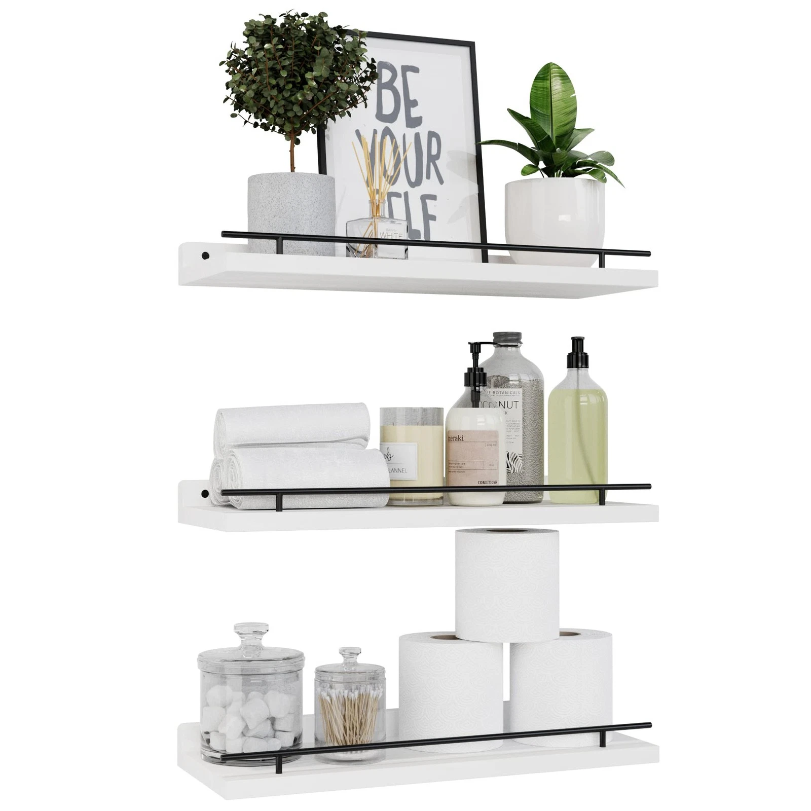 Floating Shelves Black Metal Guardrail Wall Decor Set Of 3 Bedroom Kitchen