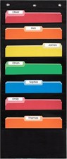 - 7 Pocket File Pocket Chart, Black, Tall - Versatile Wall Hanging File Folder O