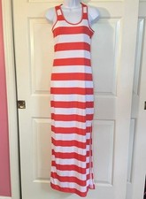 * Michael Kors Orange & White Stripe Sleeveless  Maxi Dress Side Slit Women's XS