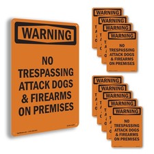 No Trespassing Attack Dogs  Firearms OSHA WARNING Sign Or Decal - 5 or 10 Pack