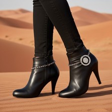 Women Silver Metal Chain Fashion Boot Bracelet Shoe Lion Coin Charm Jewelry PAIR