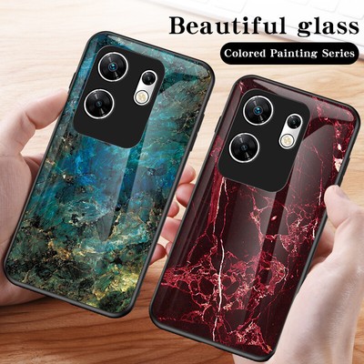 For Infinix Zero 30 4G, Luxury Glossy Marble Hybird Glass Soft Bumper Case Cover