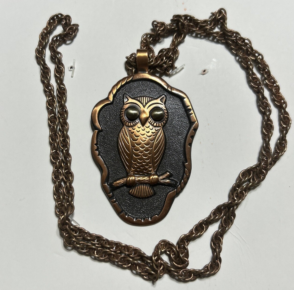 (A-8)Vintage Bell Trading Post Solid Copper Owl Pendant Necklace BL View 3