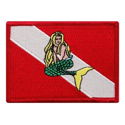 MERMAID FLAG PATCH embroidered iron-on SCUBA DIVING red DIVER DOWN EMBLEM FEMALE